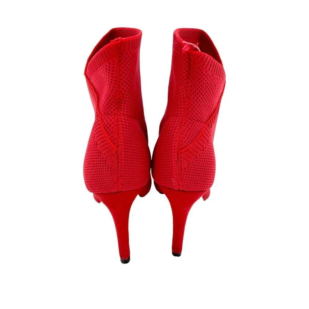 Mia Margerie Red Knit Sock Booties Pull On Stiletto Heel Pointed Toe SZ 8 - Picture 8 of 16